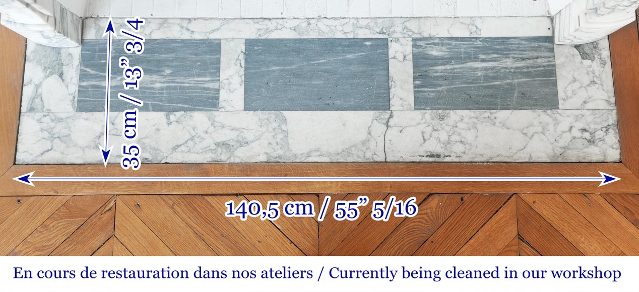 Louis XV style fireplace with palmette motif, carved in Arabescato marble-9