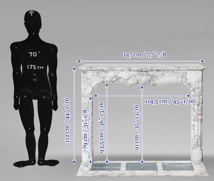 Louis XV style fireplace with palmette motif, carved in Arabescato marble-11