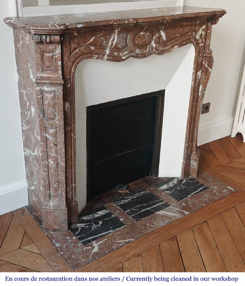 Louis XV style Pompadour model fireplace in Northern Red marble-2