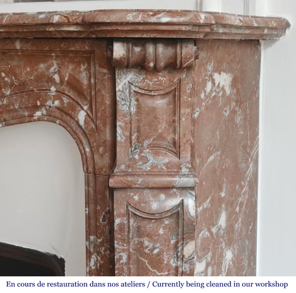 Louis XV style Pompadour model fireplace, in Rouge du Nord marble Louis XV style Pompadour model fireplace, in Rouge du Nord marble-6