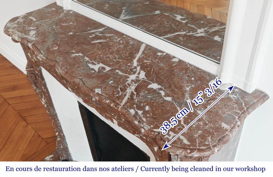 Louis XV style Pompadour model fireplace, in Rouge du Nord marble Louis XV style Pompadour model fireplace, in Rouge du Nord marble-9
