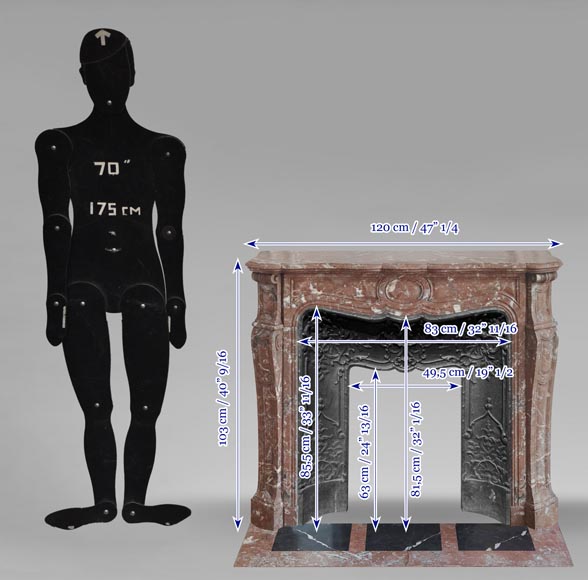 Louis XV style Pompadour model fireplace, in Rouge du Nord marble Louis XV style Pompadour model fireplace, in Rouge du Nord marble-10