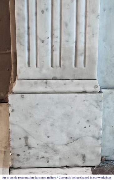 Louis XVI style fireplace in Carrara marble, decorated with a palmette-4