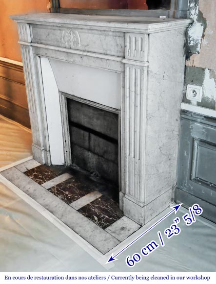 Louis XVI style fireplace in Carrara marble, decorated with a palmette-5