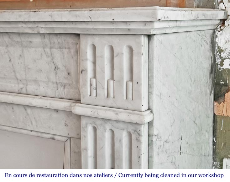 Louis XVI style fireplace in Carrara marble, decorated with a palmette-6
