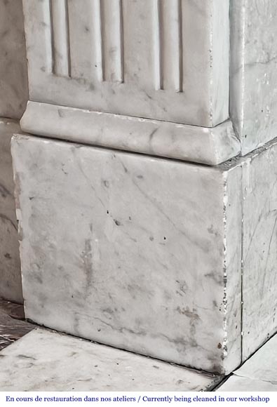 Louis XVI style fireplace in Carrara marble, decorated with a palmette-7