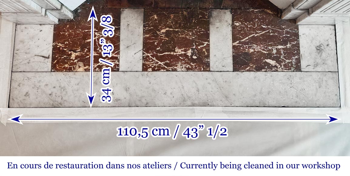 Louis XVI style fireplace in Carrara marble, decorated with a palmette-8