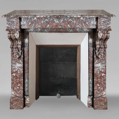 Napoleon III style fireplace, modillion model, in Northern Red marble