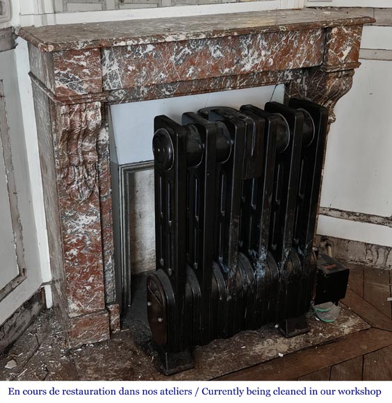 Napoleon III style fireplace, modillion model, in Northern Red marble-2