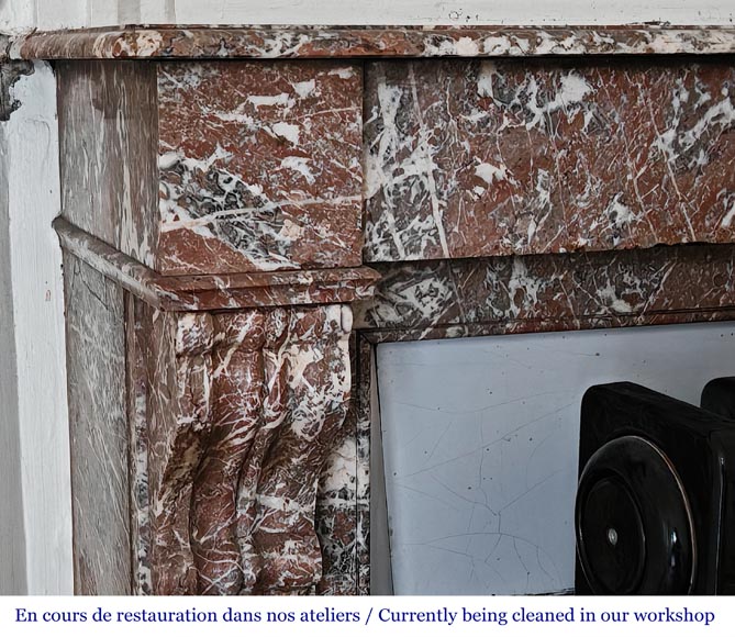 Napoleon III style fireplace, modillion model, in Northern Red marble-3