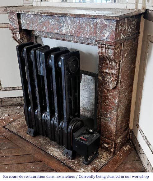 Napoleon III style fireplace, modillion model, in Northern Red marble-6