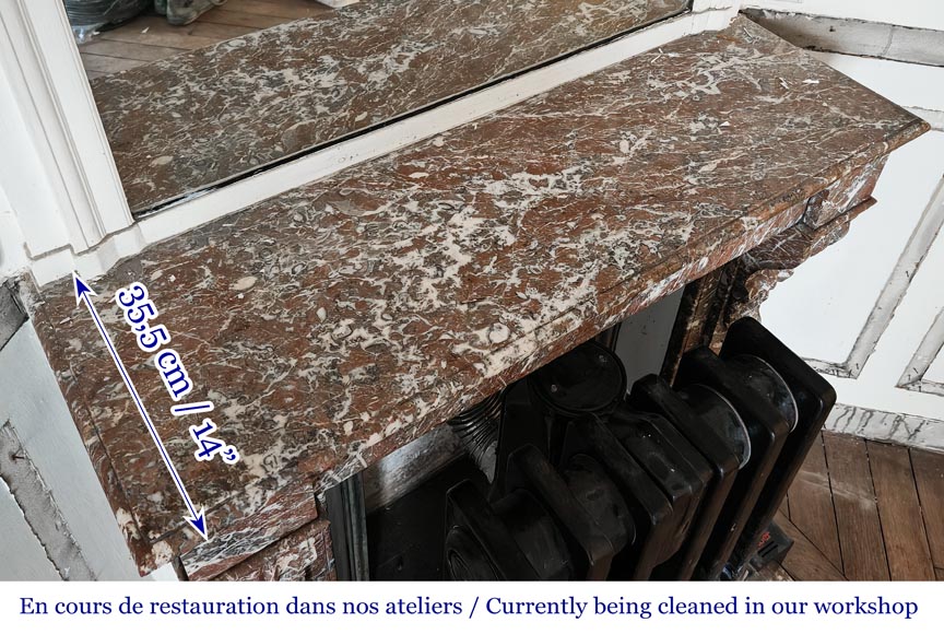 Napoleon III style fireplace, modillion model, in Northern Red marble-8