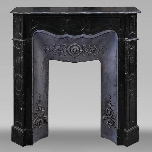 Louis XV style Pompadour model fireplace in speckled black marble Louis XV style Pompadour model fireplace in speckled black marble-0