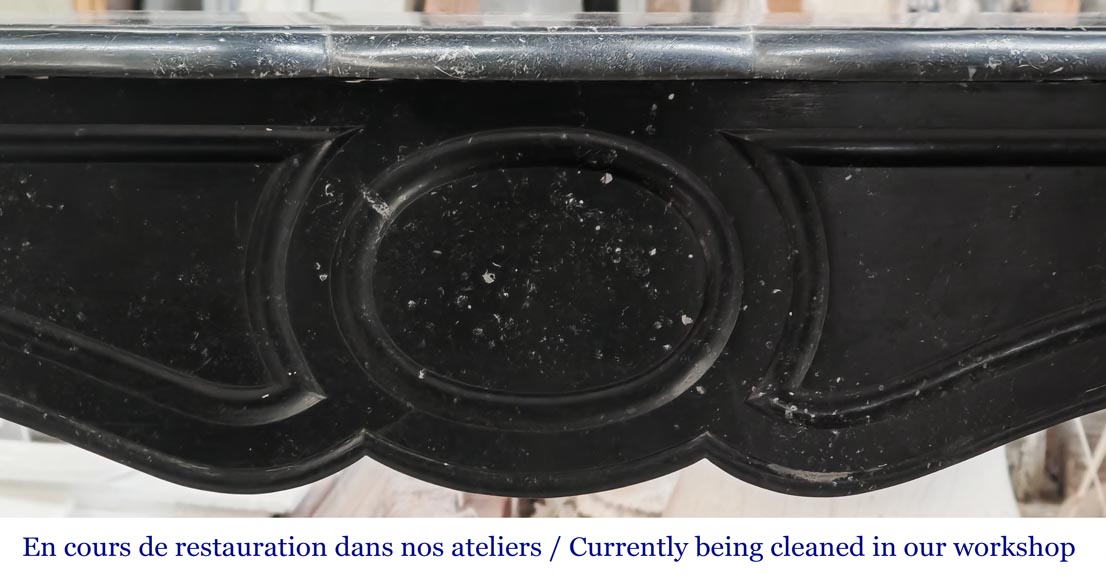 Louis XV style Pompadour model fireplace in speckled black marble Louis XV style Pompadour model fireplace in speckled black marble-1