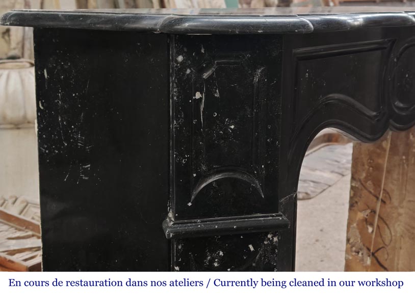 Louis XV style Pompadour model fireplace in speckled black marble Louis XV style Pompadour model fireplace in speckled black marble-3