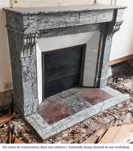Napoleon III style fireplace with modillions, in blue Turquin marble-2