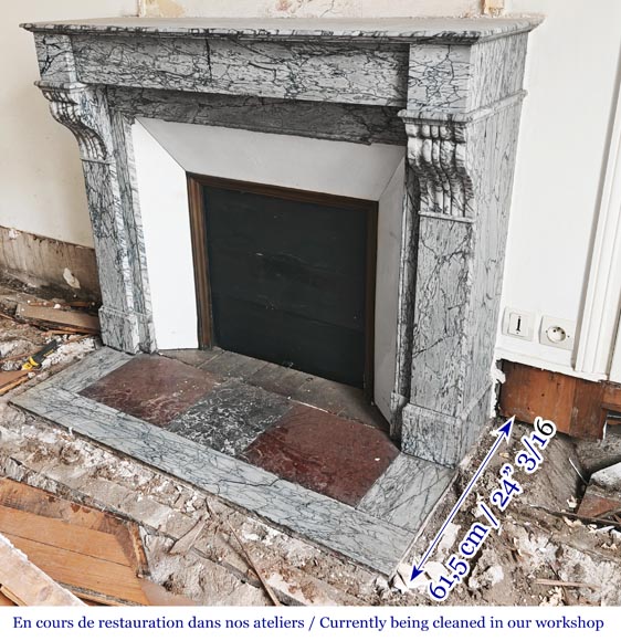 Napoleon III style fireplace with modillions, in blue Turquin marble-4