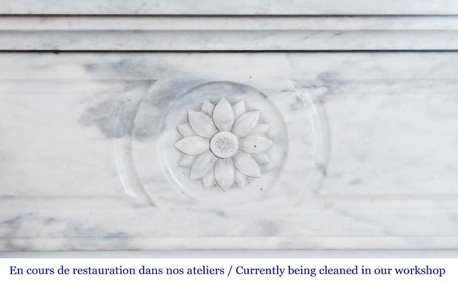Louis XVI style fireplace in Carrara marble with rounded corners-1
