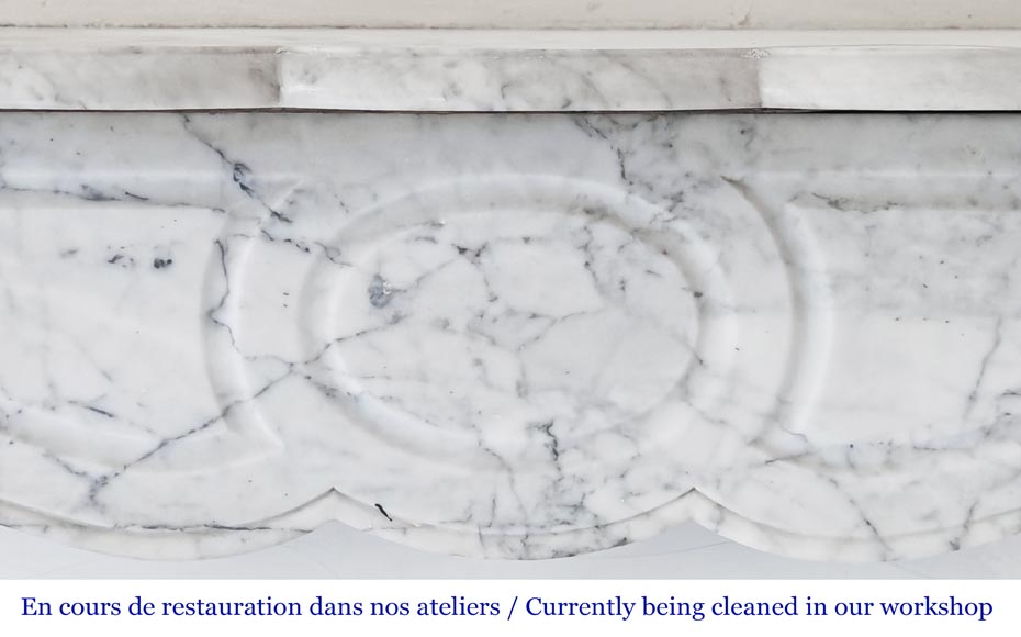 Louis XV style Pompadour model fireplace, in veined Carrara marble-1