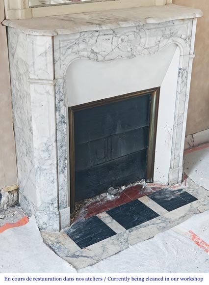 Louis XV style Pompadour model fireplace, in veined Carrara marble-2