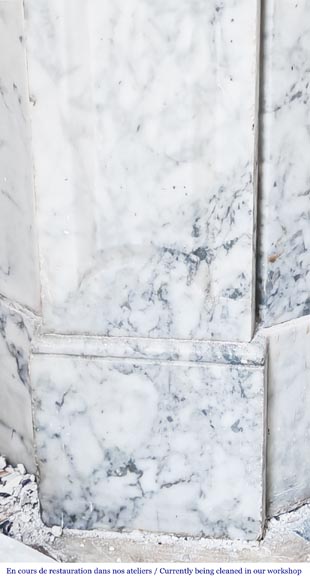 Louis XV style Pompadour model fireplace, in veined Carrara marble-4