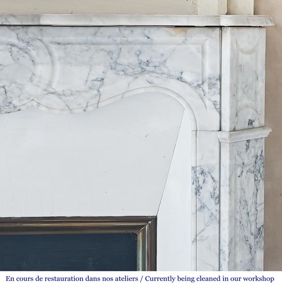 Louis XV style Pompadour model fireplace, in veined Carrara marble-6