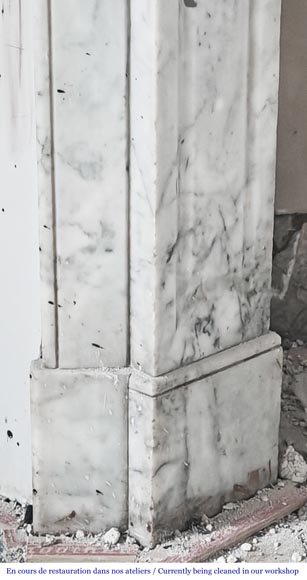 Louis XV style Pompadour model fireplace, in veined Carrara marble-7