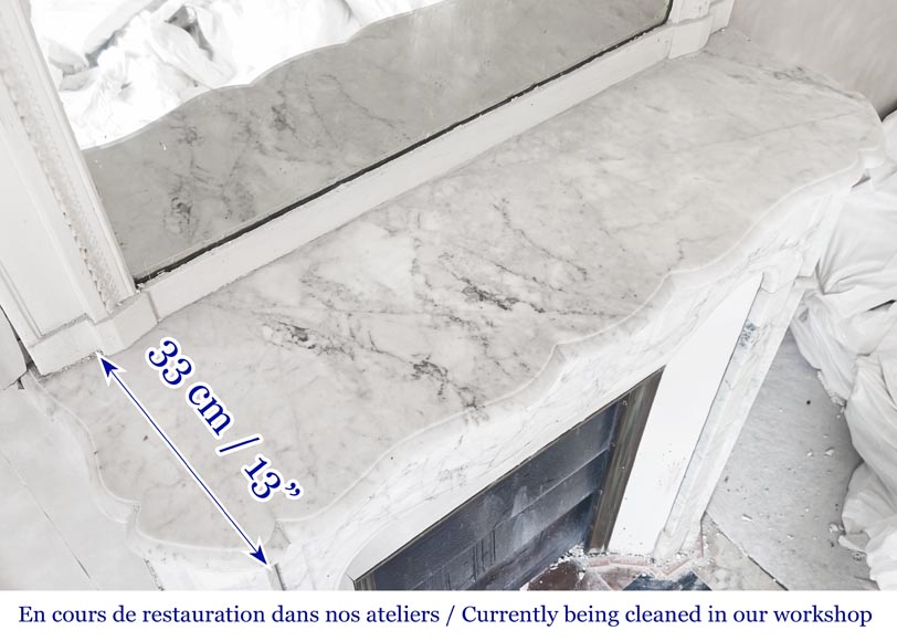 Louis XV style Pompadour model fireplace, in veined Carrara marble-9