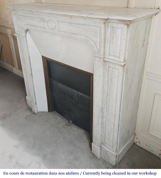 Louis XV style Pompadour model fireplace, straight, in Carrara marble-5