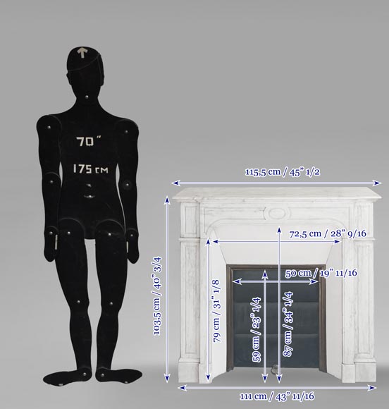 Louis XV style Pompadour model fireplace, straight, in Carrara marble-9