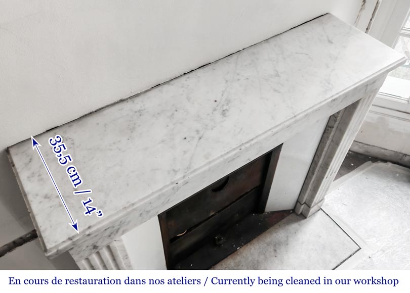 Louis XVI style fireplace with pilasters, in Carrara marble-9