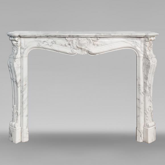Large Louis XV style fireplace in Arabescato marble, decorated with shells-0