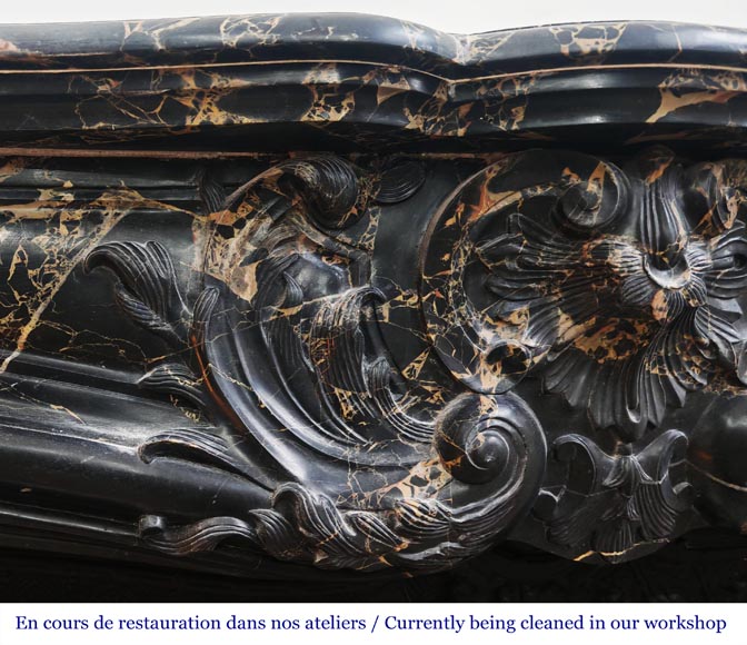 Louis XV style fireplace in richly sculpted Portoro marble-3