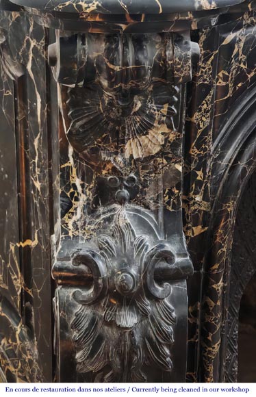 Louis XV style fireplace in richly sculpted Portoro marble-5