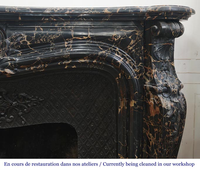 Louis XV style fireplace in richly sculpted Portoro marble-9