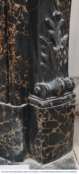 Louis XV style fireplace in richly sculpted Portoro marble-11