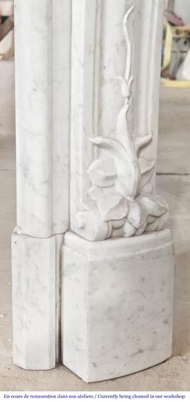 Louis XV style fireplace in Carrara marble with shell decoration-8