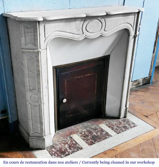Louis XV style Pompadour model fireplace in Carrara marble-2