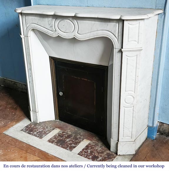 Louis XV style Pompadour model fireplace in Carrara marble-5