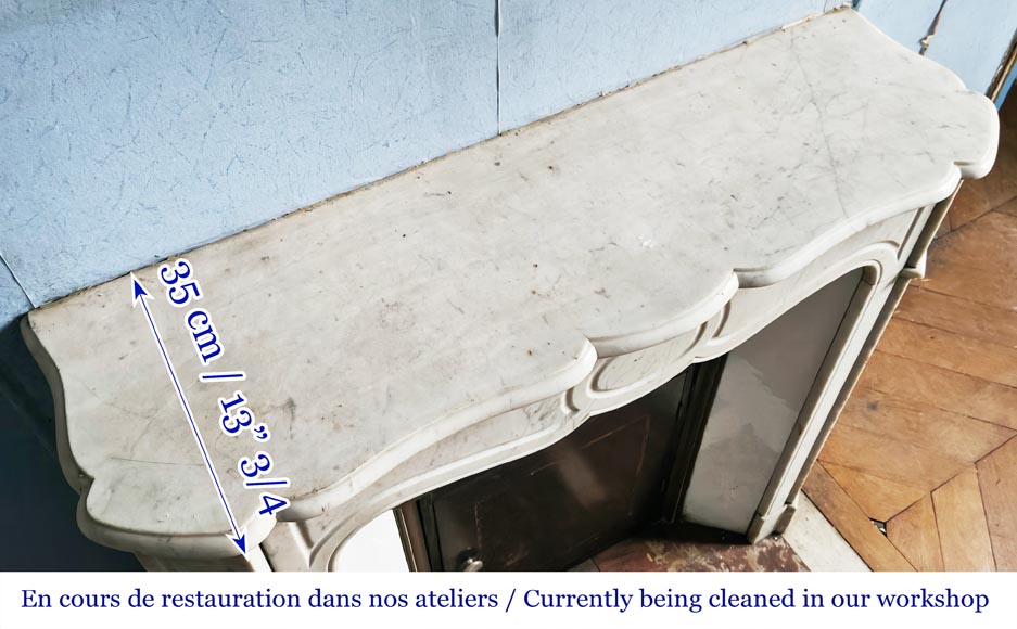 Louis XV style Pompadour model fireplace in Carrara marble-8