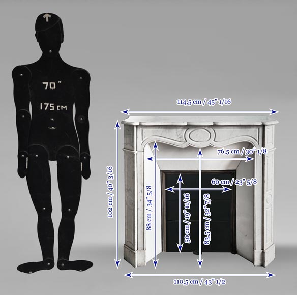 Louis XV style Pompadour model fireplace in Carrara marble-9