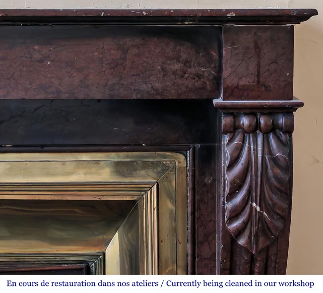 Napoleon III style fireplace in griotte marble with a brass interior-6