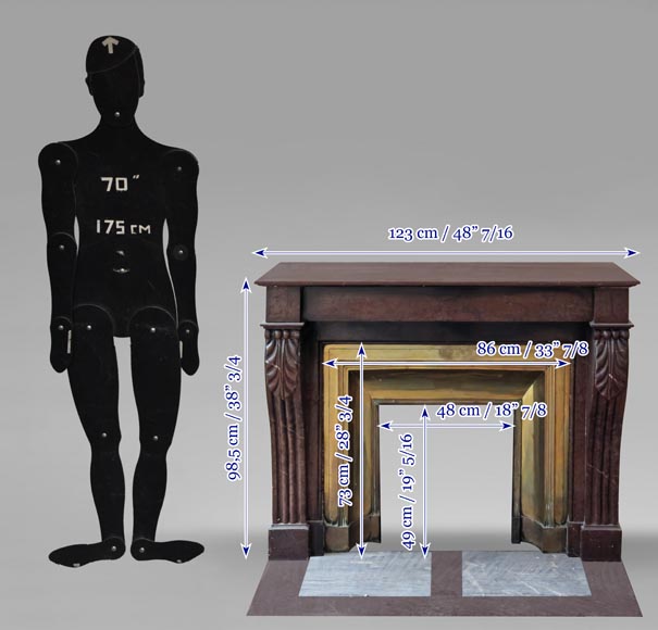 Napoleon III style fireplace in griotte marble with a brass interior-10