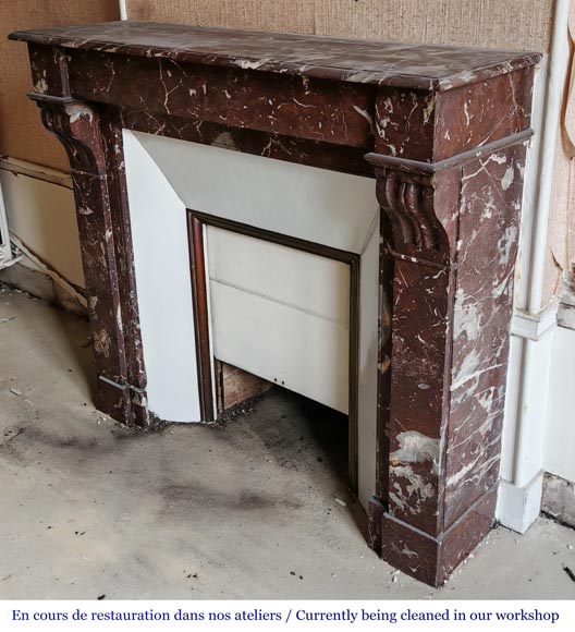 Napoleon III style fireplace, modillion type, in northern red marble-5