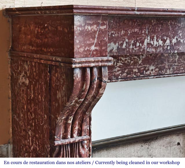 Napoleon III style fireplace with modillion type in red Campan marble-3