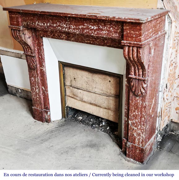 Napoleon III style fireplace with modillion type in red Campan marble-5