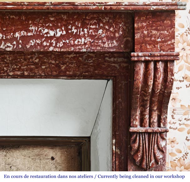 Napoleon III style fireplace with modillion type in red Campan marble-6