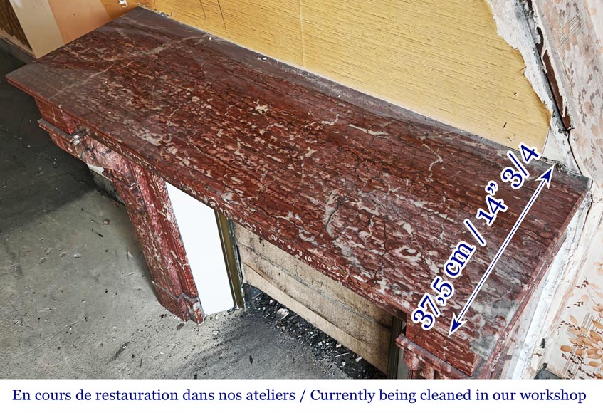 Napoleon III style fireplace with modillion type in red Campan marble-8