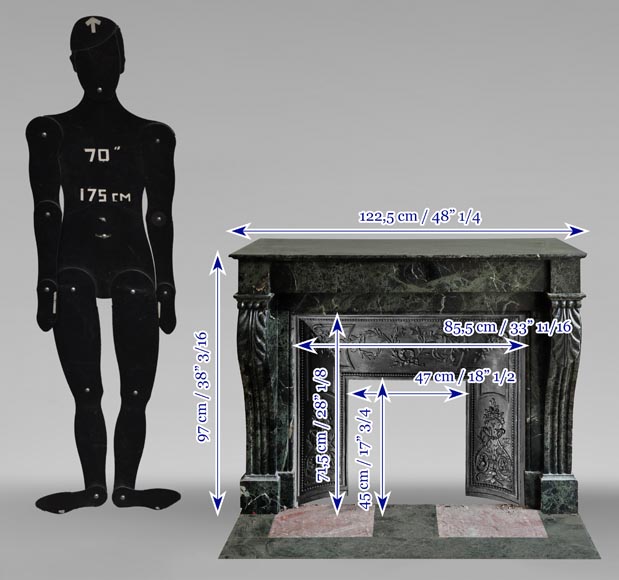 Napoleon III style fireplace with acanthus leaf in green marble Napoleon III style fireplace with acanthus leaf in green marble-9