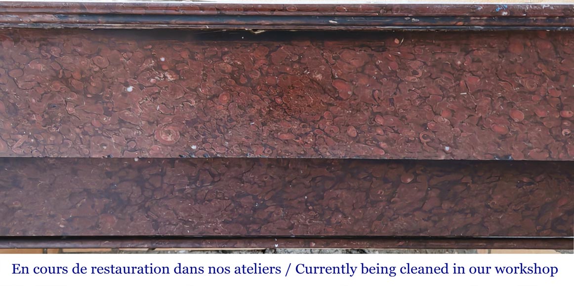 Napoleon III style fireplace decorated with acanthus leaves, in griotte red marble Napoleon III style fireplace decorated with acanthus leaves, in griotte red marble-1